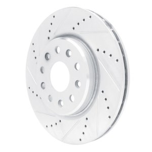 Jeep Grand Cherokee Brake Rotor (1) - Front Left - R1 Concepts - Drilled & Slotted - Silver - `22-`25